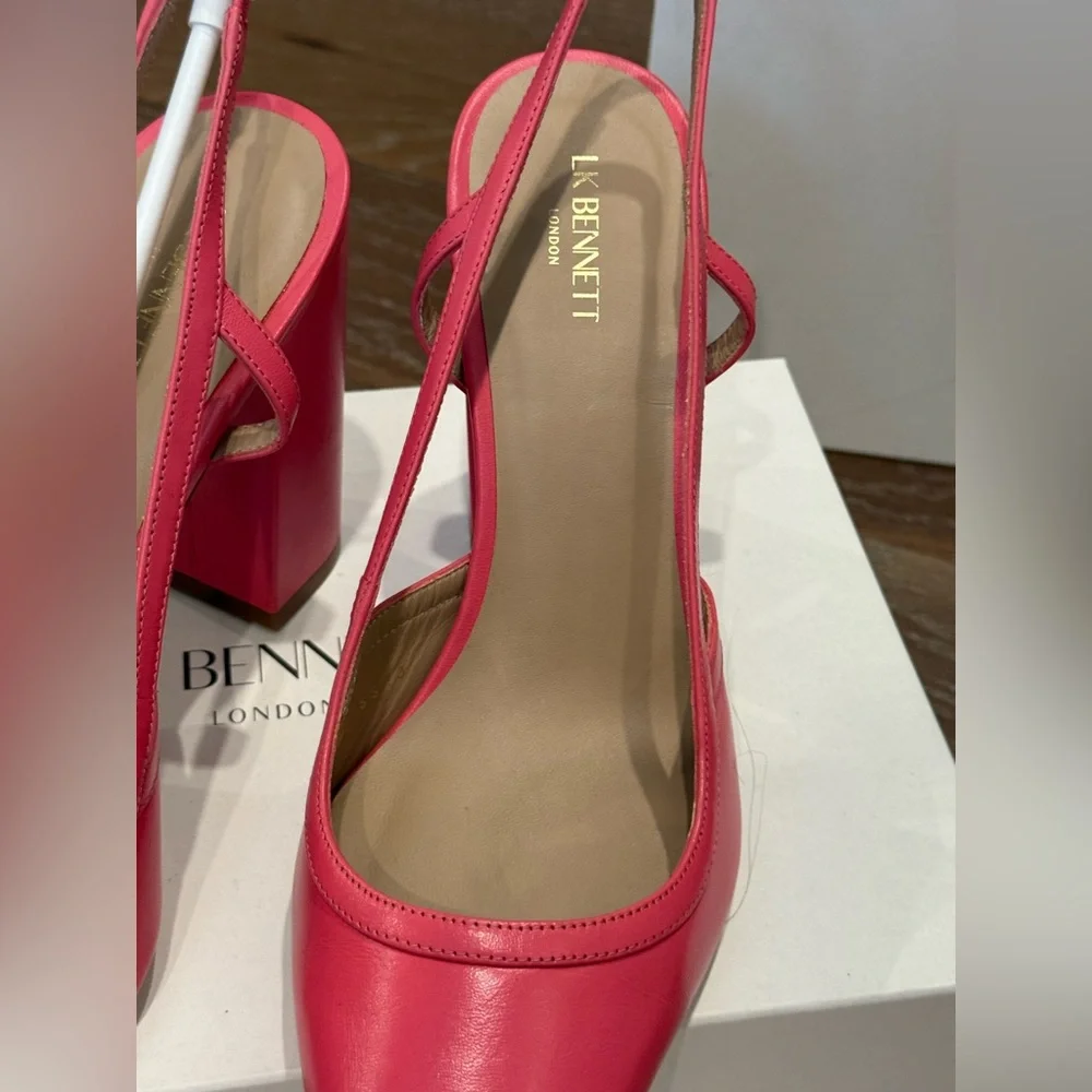 LK Bennett Etta Leather Pink Slingback Pointed Block Heel Pumps 4” Heel 40 - Picture 6 of 13